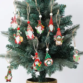 12шт Рождественский деревянный подвесной кулон Санта Клаус Кулон Рождественская Елка Украшения Деревянная вывеска Декор для рождественской вечеринки