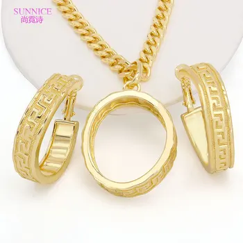 18-каратное Позолоченное ожерелье, серьги-кольца, Роскошные ювелирные наборы для женщин, Ювелирные изделия из Дубая, Свадебные Модные серьги, Подвеска, подарки для вечеринок