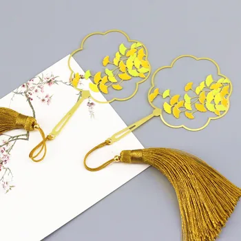 1шт Осенний металлический фан-арт гинкго с кисточкой в классическом китайском стиле, красочные элегантные закладки для отправки учителям и одноклассникам