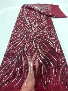 2023 Высококачественная сетчатая тюлевая кружевная ткань ручной работы, Франция, вышивка пайетками, 3D пайетки, Нигерийская свадебная сетчатая кружевная ткань для шитья