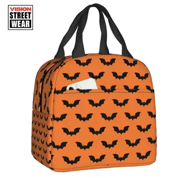 2023 Новые Черные Летучие мыши и Оранжевая Летучая мышь с Жутким рисунком на Хэллоуин, Изолированная сумка для ланча, Водонепроницаемый термоохладитель, коробка для Бенто