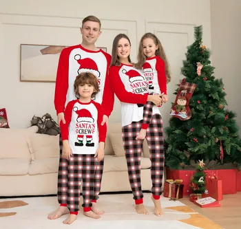 2023 Новый Рождественский семейный костюм в стиле пэчворк с принтом Санта-Клауса, Пижама из 2 предметов, Мягкая Свободная домашняя одежда, Рождественский семейный образ