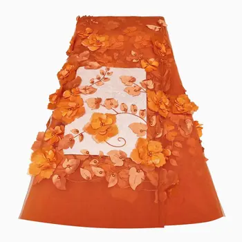 2023 Роскошный Оранжевый 3D Цветок Африканская Кружевная Ткань Из Бисера Французская Кружевная ткань Дубай Аппликация тюль кружева Свадебное/вечернее платье кружева