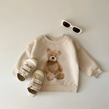 2023, Южная Корея, Осень, Новый осенний пуловер с длинными рукавами и принтом Медвежонка для мальчиков и девочек, одежда для новорожденных, повседневная мода
