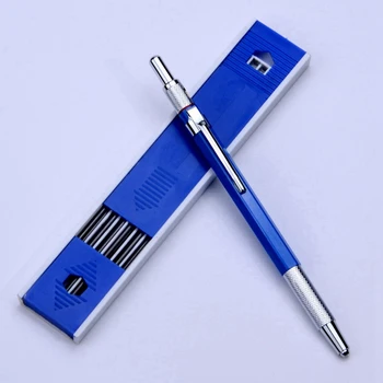 2шт Механический карандаш 2,0 мм Грифельный карандаш для черновых рисунков, плотницких работ, художественных набросков С 24 шт заправкой - синий