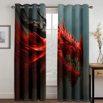 3D принт Red Horror Flame Dragon Battle Детские тонкие оконные шторы для гостиной, декор спальни, 2 шт., бесплатная доставка
