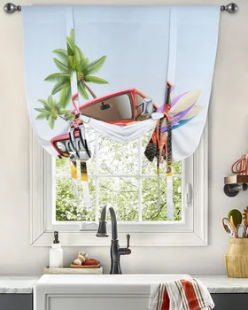 3D Путешествия Пляжный Серфинг Кемпинг Автомобильные Занавески для гостиной Спальни Современная занавеска на окно Кухни Короткая занавеска