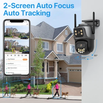 4K 8MP PTZ WIFI Камера С Двойным Объективом и Двойным Экраном IP-Камера AI Human Detect 4MP HD Автоматическое Отслеживание Камеры Безопасности iCSee Surveillance