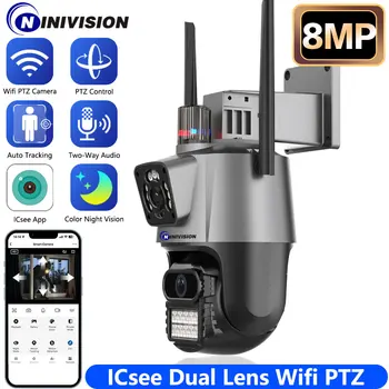 4K PTZ 360 ° Wifi Камера С двойным объективом Автоматическое отслеживание Защита безопасности Беспроводные Внутренние Наружные камеры видеонаблюдения iCSee / XM