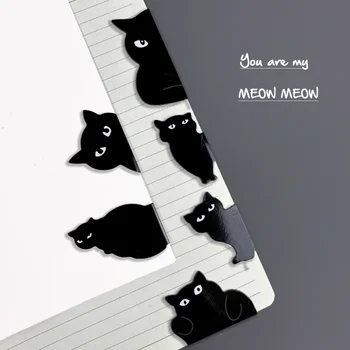 6шт Черная кошачья закладка для книг, Милые Мультяшные Магнитные зажимы для страниц, Книжный маркер, Уникальный подарок для чтения для детей