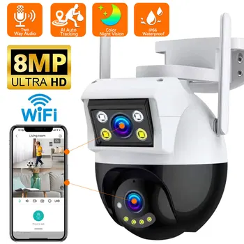 8-Мегапиксельная 4K PTZ Wifi камера с двойным объективом и двойным экраном, Ai Human Detect, Беспроводная камера наружного наблюдения P2P CCTV, приложение iCSee