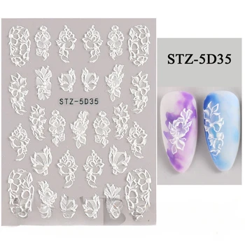 Harunouta, 5D Наклейки для ногтей с тиснением, Ландыш, листья Тюльпана, линии, наклейки для гель-лака, слайдер с гравировкой свадебного цветка
