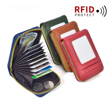 RFID Мужской держатель для карт, кошелек унисекс, визитница из натуральной кожи, чехол для защиты карт на молнии, держатели банковских карт, кошелек