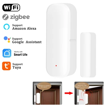 WiFi / Zigbee Беспроводная Охранная Сигнализация Дверной Датчик Приложение Дистанционного Управления Поддержка Tuya для Google Home / Alexa для домашней безопасности бизнеса
