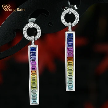 Wong Rain Fashion 100% Серебро 925 пробы, разноцветный лабораторный сапфир, изысканные серьги-подвески для женщин, ювелирные изделия, подарки на годовщину свадьбы
