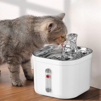 Автоматический фонтан для кошек из нержавеющей стали, 2 л питьевой воды для кошек и собак, 4-слойный фильтр, Интеллектуальный датчик дозатора поилки для домашних животных.