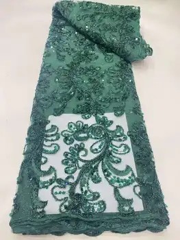 Африканская кружевная ткань 2023, высококачественная Французская тюлевая сетка, зеленые блестки, Нигерийские кружевные ткани, свадебное шитье