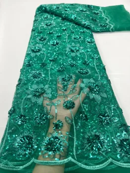 Бордовая роскошная Африканская кружевная ткань 5 ярдов Высококачественной 3D вышивки блестками Французский тюль Нигерийский кружевной материал для вечеринок YYZ239
