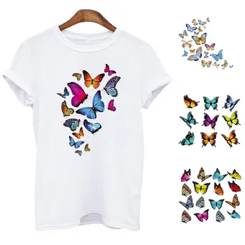 Винтажная наклейка с теплопередачей в виде цветка бабочки, футболка, Одежда, утюг, нашивка, Аппликация, украшения, Аксессуары для шитья своими руками