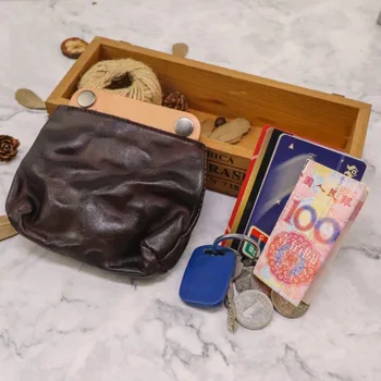 винтажная сумочка из натуральной кожи растительного дубления, натертой вручную, подходящего цвета, простая дамская сумочка для карточек, сумочка-футляр для карточек