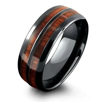 Винтажное кольцо из нержавеющей стали с покрытием 8 мм /0,31 дюйма цвета искусственного дерева, универсальные ювелирные украшения для парных колец для мужчин и женщин