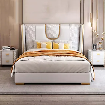 Двуспальная кровать В Главной спальне Кожаная Итальянская Дизайнерская Дешевая Высококачественная Кровать Роскошного отеля Muebles Для сна