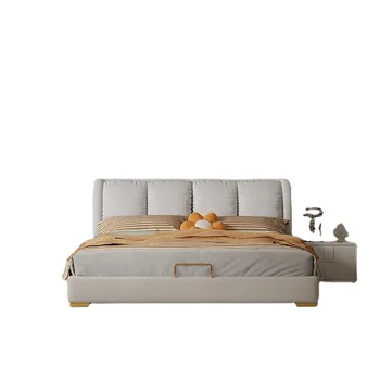 Деревянный каркас кровати, мебель для спальни, роскошный современный дизайн, тканевая Мягкая кровать Королевского размера