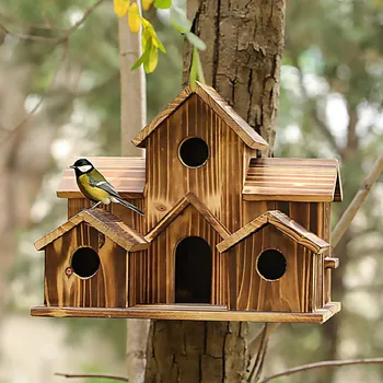 Деревянный Птичий домик с 6 отверстиями, креативный пасторальный открытый Попугай, Птичье гнездо, Кормушка для птиц в стиле виллы, украшения для внутреннего двора, украшения