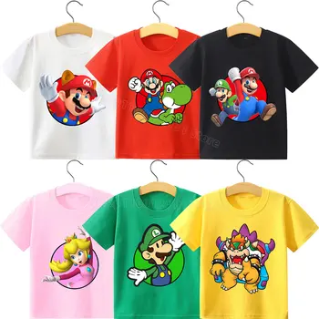 Детская одежда Super Mario Bros, хлопковая футболка для мальчика и девочки, одежда с рисунком, модные топы с героями мультфильмов, летняя футболка для детей