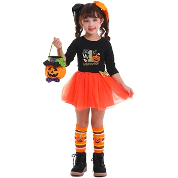 Детский костюм тыквенного эльфа для косплея на Хэллоуин
