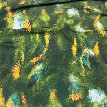 Европа И Америка Мода Зеленая Абстрактная Живопись Печатная Полиэфирная Креповая Ткань Для Женского Платья Блузка Ручной Работы DIY Ткань Для Шитья