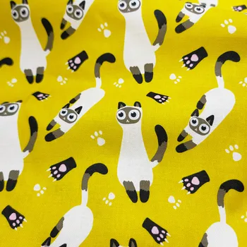 Желтое дно из 100% хлопчатобумажной однотонной ткани с принтом мультяшного кота, сумка ручной работы для пошива одежды Telas CR-1782