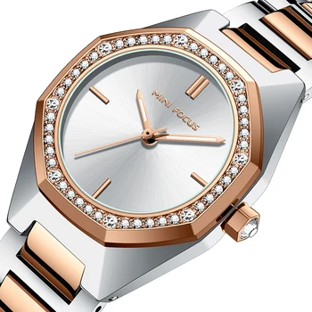 Женские кварцевые наручные часы, корпус из сплава с бриллиантами, Розовое золото, ремешок из нержавеющей стали, застежка-браслет, водонепроницаемые модные женские часы