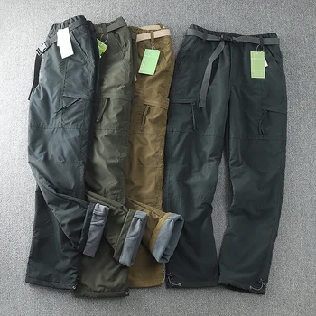 Зимние ветрозащитные водонепроницаемые плюшевые брюки Soft Shell, уличные мужские прямые комбинезоны с несколькими сумками, снаряжение для кемпинга и охоты, брюки