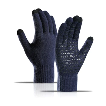 Зимние Вязаные Теплые перчатки Толстые Однотонные теплые перчатки для вождения с сенсорным экраном