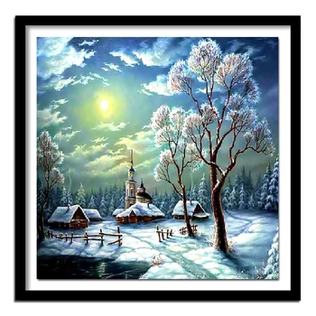 Зимние пейзажи, алмазная живопись, вышивка, Рождественский снежный ночной пейзаж, бисер, набор для вышивания крестиком, украшение стен дома