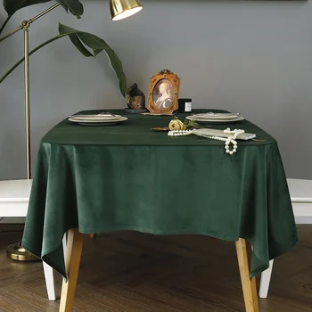 Золотистая бархатная скатерть, обеденный стол, художественная прямоугольная скатерть