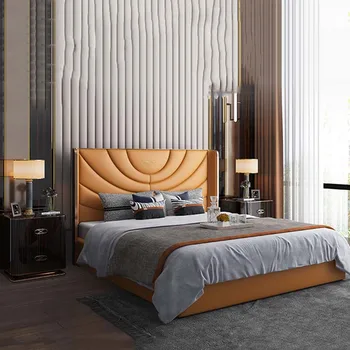 Итальянская Минималистская Двуспальная кровать, Мягкая на 2 персоны, Роскошная Европейская кровать размера King Size, Дизайнерская Устойчивая мебель для интерьера в скандинавском стиле Muebles.