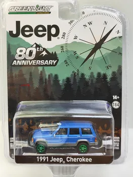Коллекция моделей автомобилей Jeep Cherokee 80th Anniversary Green Edition 1991 года выпуска 1:64