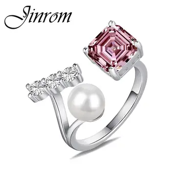 Кольцо из стерлингового серебра Jinrom S925 с жемчугом и цветным цирконием, шикарное модное открытое кольцо для женщины с высокоуглеродистым бриллиантом, изысканные ювелирные изделия