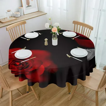 Красная роза, черные круглые скатерти для обеденного стола, водонепроницаемое покрытие стола для кухни, гостиной