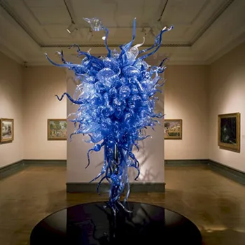 Люстра из Муранского стекла ручной работы, Выставочный зал, Голубое Художественное оформление, Светодиодные Подвесные лампы 28 на 48 дюймов