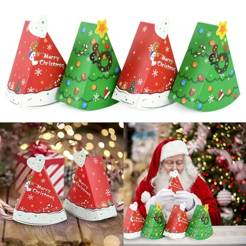 Милая Красно-зеленая Коробка конфет в форме Рождественской елки, Веселые Рождественские Украшения, Коробки для упаковки печенья, Подарочная коробка для Новогодней вечеринки