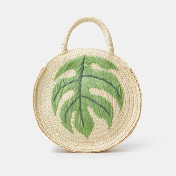 Модная круглая соломенная сумка-тоут с вышивкой в виде кокосовой пальмы, повседневная женская сумочка, тканая летняя пляжная сумка ручной работы, маленькая сумка-тоут, Балийский кошелек