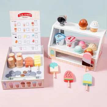 Набор лотков для мороженого с имитацией Монтессори, деревянная игрушка для ролевых игр, Рожок для мороженого, Кухонные игрушки для детей, развивающие игрушки