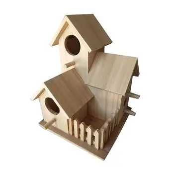 Незаконченные деревянные птичьи домики, деревянный скворечник с 3 отверстиями, Птичье гнездо в стиле фермерского дома, Птица, Детская поделка, натуральный скворечник