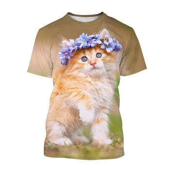 Новая модная футболка с 3D-принтом Cat для мужчин и женщин, летние повседневные футболки с короткими рукавами.