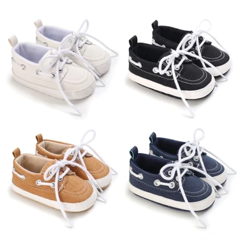 Обувь на мягкой подошве для маленьких девочек и мальчиков контрастного цвета с завязками на плоской подошве, Повседневная прогулочная обувь для новорожденных