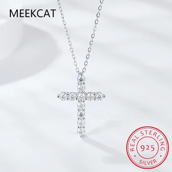 Ожерелье с подвеской в виде муассанитового креста, оригинальная цепочка из серебра 925 пробы, покрытая белым золотом 18 карат, изысканное ожерелье для женщин