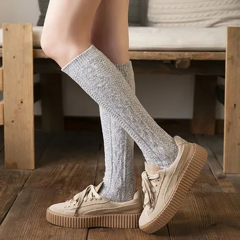 Осенне-зимние универсальные носки Harajuku с утолщением до середины колена из толстой нити, защищающие от холода, универсальные носки для голени